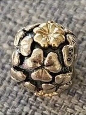 Pandora Retired Clover Two-Tone 14kt Gold and 925 ale Silver